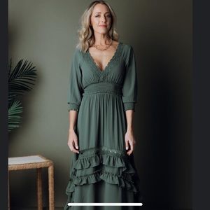 Baltic Born Pippa Ruffle Maxi Dress Dusty Green XL
